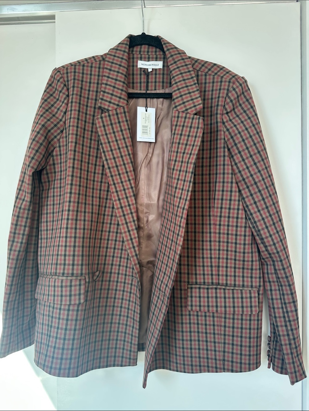 WeWoreWhat Checked Blazer in Pink and Brown Tones